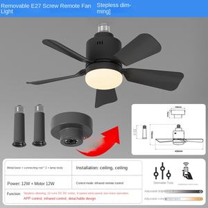 พัดลมเพดานแอลอีดีหัวเคลื่อนที่ได้พัดลมหรี่แสงอัจฉริยะตกแต่งบ้าน360รีโมทคอนโทรล E27พัดลมเพดาน - Product Image 3
