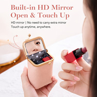 Mini porte-monnaie en cuir pour femme, motif litchi, miroir intégré, pochette portable pour rouge à lèvres, trousse de maquillage quotidienne, fermeture à bouton-pression raffinée