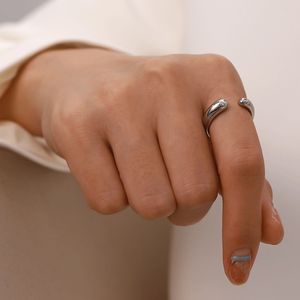 Anillo Abierto Ovalado de Acero Inoxidable, Moderno y Versátil, Estilo Influencer, con Diseño de Gota de Agua para el Dedo Índice - Product Image 5