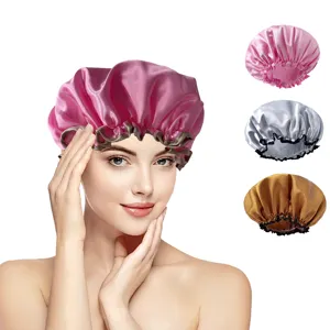 Solid color reusable luxury oversized wooden ear edge multifunctional shower cap dust cap for women with long curly hair