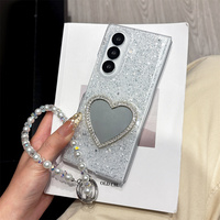 Étui de téléphone de luxe scintillant avec miroir en forme de cœur pour Galaxy Z Fold 8 Ultra, bracelet perlé, coque pliable pour Z Flip 8-3