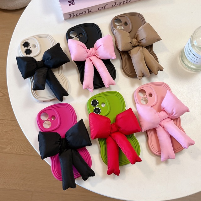 Korean Style Three-dimensional Cotton Bow for IPhone16Promax 15 14 13 Phone case Soft Shell Female