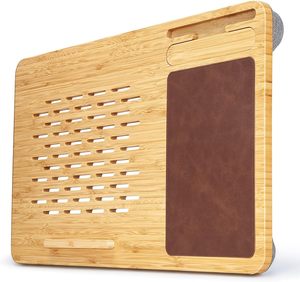 JQ <strong>Bamboo</strong> Laptop Stand Bed <strong>Table</strong> Tray <strong>Foldable</strong> Ergonomic Desk with Mouse Pad &amp; Phone Holder