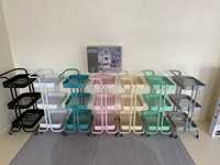Étagère de rangement de cuisine portable en métal à trois niveaux sur roulettes, durable et multifonctionnelle avec barres de maintien