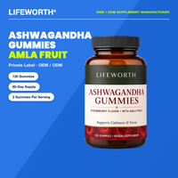 LIFEWORTH Gummies à la fraise et à l'Ashwagandha, saveur fruit d'Amla, 120 unités, Formule pour la sérénité et la concentration