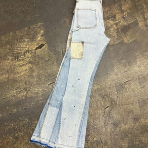 Custom High Quality Streetwear Colorblock Wide Leg Denim Flared Sweat <b>Pants</b> Men - Product Image 4