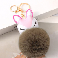 Porte-clés en fourrure de dessin animé mignon, porte-clés créatif en peluche tête de renard, porte-clés pompon