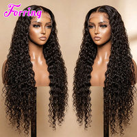 Pelucas de Cabello Humano Brasileño Virgen sin Procesar, con Ondas de Agua, Rizadas, con Frente de Encaje Transparente HD 13x4 sin Pegamento y Cutículas Alineadas