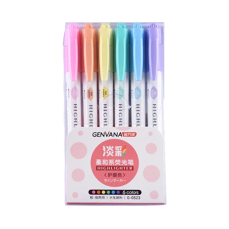 Cheap Price Promotion double sides durable tip G-0523 Mild Multi Fluorescent Highlighter Marker Pens