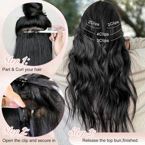 Peluca con Clip para mujer, conjunto de cuatro piezas extensibles, máquina de densidad 180%, doble trama, ondulación de agua, simulación Natural, rizado esponjoso - Product Image 3