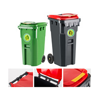 Tempat sampah plastik dengan tutup, 100L 120L 240L 360L 660L 1100L luar ruangan