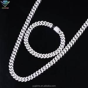 Collier en argent Yu Ying à rangée unique de diamants Moissanite VVS 6 mm 8 mm, chaîne cubaine pour homme, design de bijoux hip-hop pour rappeur - Product Image 1