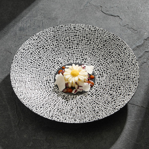 Vajilla de Porcelana con Diseño de Cuadrícula, Plato de Servir Redondo con Esmalte Negro, Apto para Lavavajillas y Microondas, para Uso en el Hogar y Hoteles, Cocina Francesa - Product Image 4