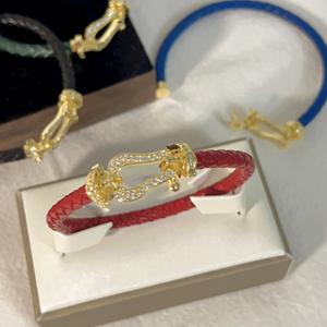 Bracelet en Cordon Rouge et Cuir Fred avec Nœud de <span class=keywords><strong>sabot</strong></span> de cheval, Micro-serti de Diamants en Or-Cuivre 18K, Bracelet de Couple pour Hommes et Femmes - Product Image 4