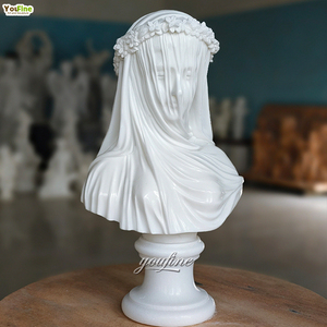 <span class=keywords><strong>Statue</strong></span> de buste de dame voilée en <span class=keywords><strong>marbre</strong></span> blanc naturel sculpté à la main, qualité muséale classique, pour décoration intérieure de luxe - Product Image 2