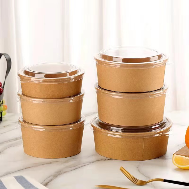 Custom Printed Disposable Eco-Friendly Kraft Paper Bowl Plate Cup Lunch Box with Lid for Take-Away Food Packing on Sale