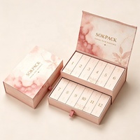 Coffret Cadeau Calendrier de l'Avent Personnalisé 12 Jours pour Soins de la Peau, Emballage à Deux Niveaux avec Tiroir, Couvercle Magnétique et Ruban de Tirage pour Cosmétiques