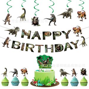 Ensemble de décoration de fête d'anniversaire sur le thème des dinosaures, décorations de gâteau en papier, bannière, décorations spirales, 5-7 ans - Product Image 1