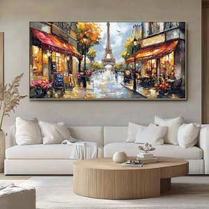 Decoración para sala de estar acrílico hecho a mano ciudad francesa paisaje romántico texturizado arte de pared pintura de edificio 3D - Product Image 4