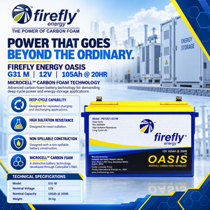 แบตเตอรี่ Firefly G31 M 12V 105Ah สำหรับงานหนัก แบบ Deep Cycle สำหรับระบบกักเก็บพลังงานแสงอาทิตย์ อินเวอร์เตอร์สำรอง โทรคมนาคม และระบบออฟกริด - Product Image 1