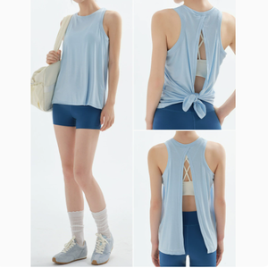 Chaleco de yoga para mujer con lazo en la espalda, ajuste holgado, transpirable, de elastano, para correr, fitness, deportes, tallas grandes, ropa deportiva - Product Image 4