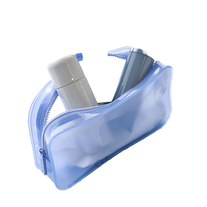 Étui cosmétique en plastique bleu transparent avec fermeture à glissière, petit organiseur de maquillage portable pour les voyages et l'usage quotidien - Product Image 1