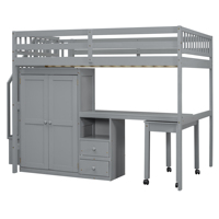 Lit mezzanine pleine taille avec escalier, étagère, tiroirs, bureau, armoire, gain de place, multifonctionnel, meubles pour enfants et adolescents