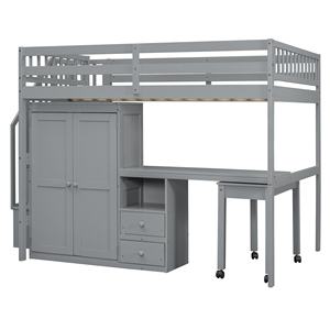 Full Size Loft Bed with Stairs Bookshelf Drawers <b>Desk</b> Wardrobe <b>Space</b> <b>Saving</b> Multifunctional Kids Teen Furniture - Product Image 4