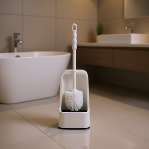 Ensemble de brosse de toilette avec support, en plastique blanc, outil de nettoyage pour salle de bain - Product Image 3