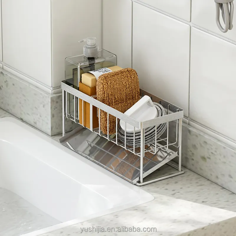 Wholesale Stainless steel drain accessories minimalist kitchen sponge rack sink tidy 304 holder