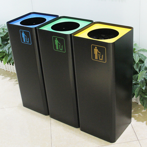 مزبلة منفصلة القمامة 3 المقصورات إعادة تدوير القمامة النفايات سلة قمامة العامة الحديد تخزين دلو - Product Image 2