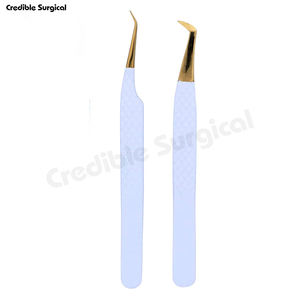 Juego de 4 pinzas de acero inoxidable blanco de calidad superior con logotipo personalizado, pinzas para extensiones de pestañas con agarre de diamante, herramienta de belleza - Product Image 4