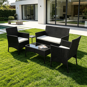Set <span class=keywords><strong>da</strong></span> Giardino <span class=keywords><strong>in</strong></span> <span class=keywords><strong>Rattan</strong></span> <span class=keywords><strong>Sintetico</strong></span> a 4 Pezzi, Divano Moderno per Esterni con Cuscini, Mobili <span class=keywords><strong>da</strong></span> Giardino Resistenti - Product Image 1