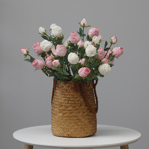 Décoration de mariage simple 5 têtes de roses vintage artificielles en soie à bord brûlé fleur de rose pour la décoration intérieure - Product Image 6