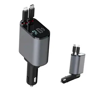 Schnelles USB C Einziehbares Auto ladegerät LED-Digital anzeige 120W 4 in 1 Schnell adapter 2 Anschluss Typ C PD Ladegerät für Auto ladestationen