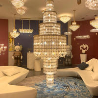 Lustre moderne de luxe personnalisé, en cristal, à plusieurs niveaux, doré, pour hall d'hôtel, escalier, plafond haut, villa, longue suspension