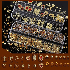 Kit dekorasi Swakarya seni kuku punggung datar Glitter 3D kotak kisi dengan berlian buatan kristal 12Gird membuat jeli Aloi belakang - Product Image 6