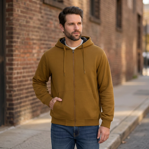 Sudadera con capucha para hombre, de color sólido, con cremallera completa, corte regular, informal, de otoño, con capucha, de algodón, felpa francesa, manga larga - Product Image 4