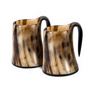 Gobelet en corne de buffle naturelle, anti-fuite, avec poignée courbée, fait main, en grès classique, pour bière, vin, fête, mariage, cadeau - Product Image 1