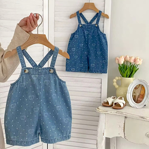 Verano bebé Denim Bib Shorts Neonatal oso conejo estampado Top Set alta calidad ropa de bebé Pantalones - Product Image 1