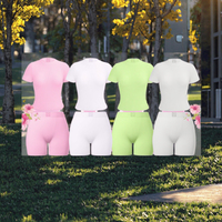 Ensemble 3 pièces décontracté d'été personnalisé pour femme en coton modal, avec crop tops tube et shorts de sport plissés au-dessus du genou