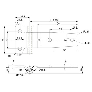 Bisagra de Acero Inoxidable 9161L de 3 Orificios y 180 Grados para Aplicaciones en Puertas, Diseño Industrial - Product Image 2