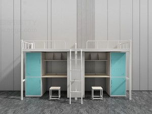 Lit superposé moderne en métal avec échelle et table intégrée pour dortoir, chambre, appartement, <span class=keywords><strong>logement</strong></span> de travailleurs pour EB-E088 - Product Image 1