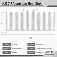 Dissipateur thermique à ailettes à refroidissement profond haute puissance 200(L)*90(H)*230(P)mm, grande surface de dissipation thermique pour onduleur IGBT
