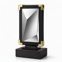 Plaque de trophée en métal écologique avec cadre noir, miroir en cristal, coins dorés, gravure personnalisée, récompense épaisse pour salons professionnels