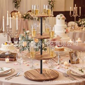Wooden Multi-Tier Rotating Champagne Tower Cocktail <b>Tree</b> <b>Stand</b> Party Wedding Wine Glass Rack Wooden Rotating Display <b>Stand</b> - Product Image 1