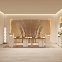 Comptoir de présentation de bijoux moderne en bois grainé, robuste et durable, avec logo rétroéclairé par LED, vitrine pour boutique de bijoux