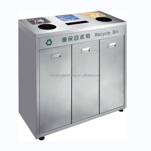 Papelera de reciclaje de acero inoxidable, <span class=keywords><strong>tres</strong></span> <span class=keywords><strong>compartimentos</strong></span>, residuos de Hospital, <span class=keywords><strong>basura</strong></span> clasificada, <span class=keywords><strong>cubo</strong></span> de <span class=keywords><strong>basura</strong></span>, caja de recolección de residuos separada - Product Image 4