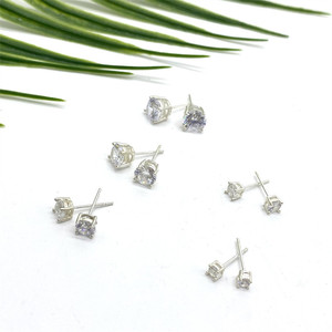 S925 <b>Silver</b> Zircon <b>Stud</b> <b>Earrings</b> Claw Setting Mini Petite Everyday Wear Women's Jewelry - Product Image 3