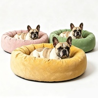 Coussin pour chien de luxe gaufré, apaisant, anti-anxiété, lavable, en forme de donut, doux, en peluche, écologique, moderne et chaud pour petits/moyens chiens